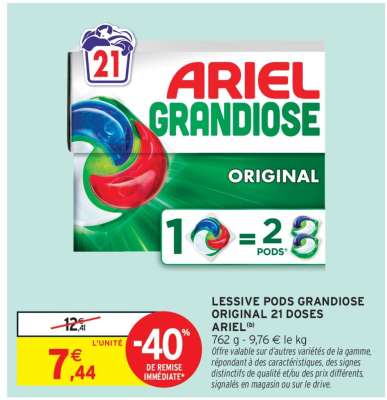 LESSIVE PODS GRANDIOSE ORIGINAL 21 DOSES ARIEL