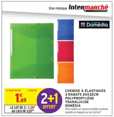 CHEMISE À ÉLASTIQUES 3 RABATS 24X32CM POLYPROPYLÈNE TRANSLUCIDE DOMÉDIA
