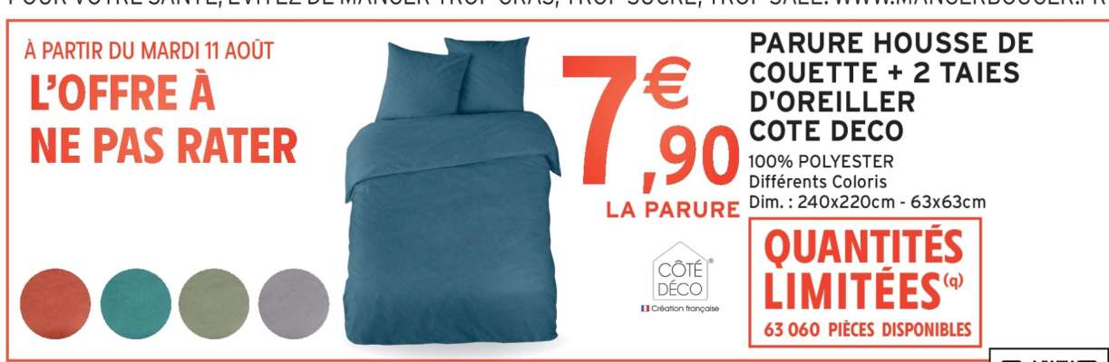 PARURE HOUSSE DE COUETTE + 2 TAIES D'OREILLER COTE DECO
