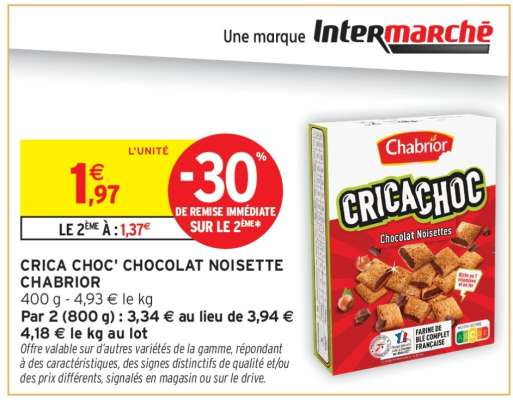 CRICA CHOC' CHOCOLAT NOISETTE CHABRIOR