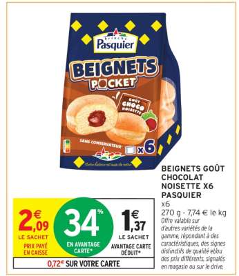 BEIGNETS GOÛT CHOCOLAT NOISETTE X6 PASQUIER