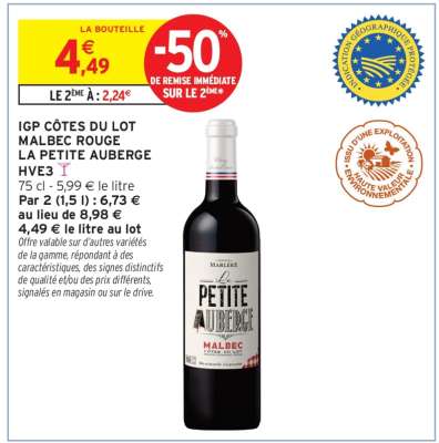 IGP CÔTES DU LOT MALBEC ROUGE LA PETITE AUBERGE HVE3