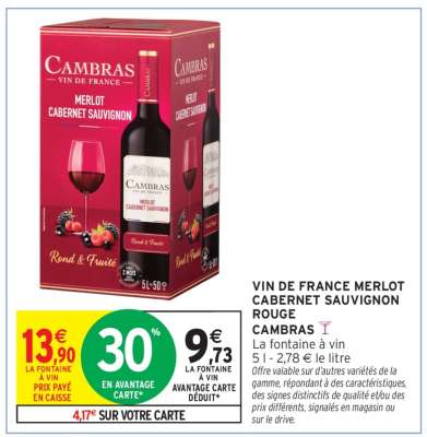 Vin de France Merlot Cabernet Sauvignon Rouge Cambras