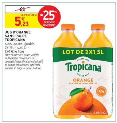 Jus D'orange Sans Pulpe Tropicana
