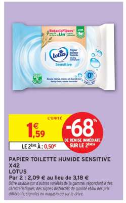 PAPIER TOILETTE HUMIDE SENSITIVE X42 LOTUS