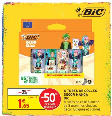 6 TUBES DE COLLES DÉCOR MANGA BIC