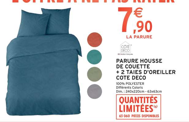 PARURE HOUSSE DE COUETTE + 2 TAIES D'OREILLER COTE DECO