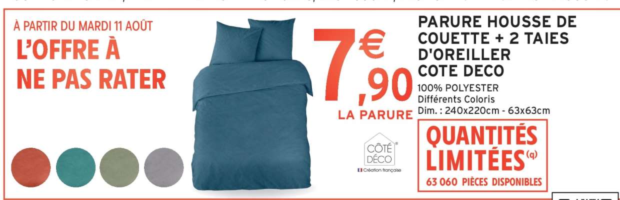 PARURE HOUSSE DE COUETTE + 2 TAIES D'OREILLER COTE DECO
