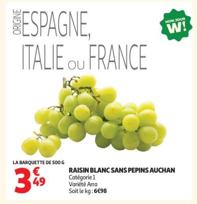 RAISIN BLANC SANS PEPINS AUCHAN