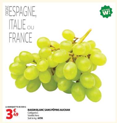 RAISIN BLANC SANS PEPINS AUCHAN