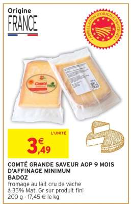 COMTÉ GRANDE SAVEUR AOP 9 MOIS D'AFFINAGE MINIMUM BADOZ