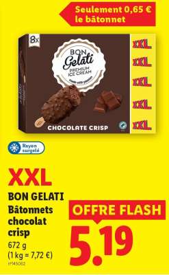 BON GELATI Bâtonnets chocolat crisp