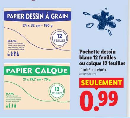 Pochette dessin blanc 12 feuilles ou calque 12 feuilles