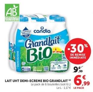 LAIT UHT DEMI-ECREME BIO GRANDLAIT