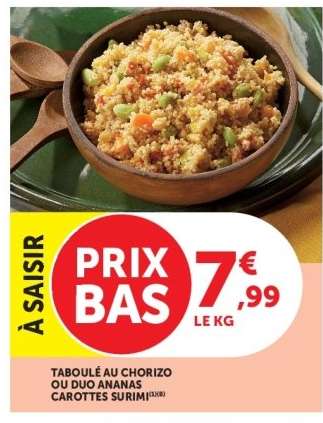 Taboulé au chorizo ou duo ananas carottes surimi