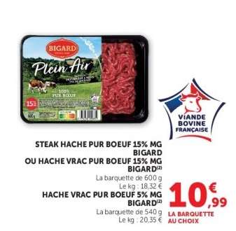 STEAK HACHE PUR BOEUF 15% MG BIGARD