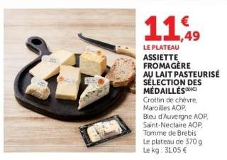ASSIETTE FROMAGÈRE AU LAIT PASTEURISÉ SÉLECTION DES MÉDAILLÉS