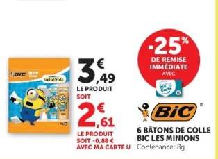 6 BÂTONS DE COLLE BIC LES MINIONS