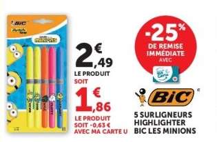 5 Surligneurs Highlighter BIC Les Minions