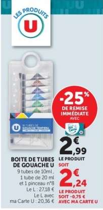 BOITE DE TUBES DE GOUACHE U
