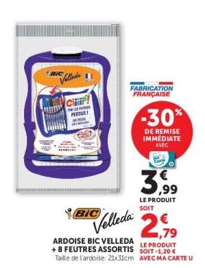 ARDOISE BIC VELLEDA + 8 FEUTRES ASSORTIS