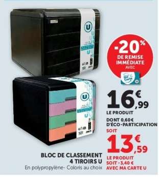 Bloc de classement 4 tiroirs U