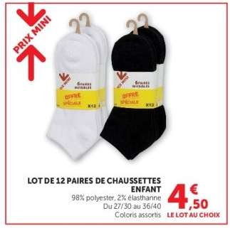 Lot de 12 paires de chaussettes enfant