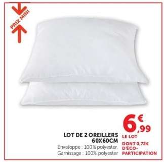Lot de 2 Oreillers 60x60cm