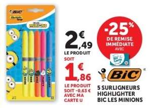 5 Surligneurs Highlighter BIC Les Minions