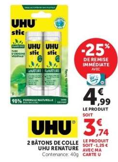 UHU 2 BÂTONS DE COLLE UHU RENATURE