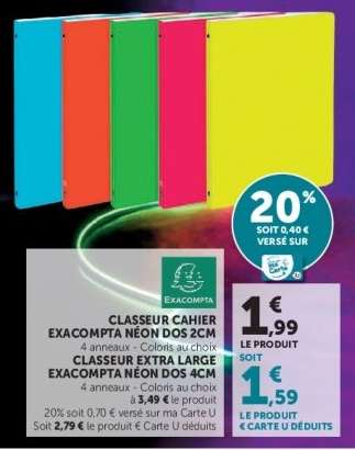 Classeur Cahier Exacompta Néon Dos 2cm