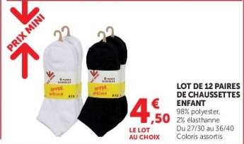 Lot de 12 paires de chaussettes enfant