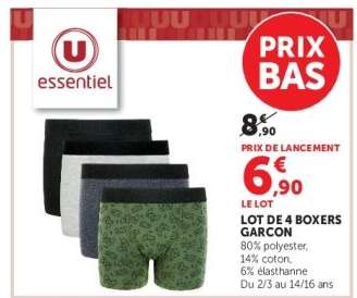 LOT DE 4 BOXERS GARCON