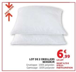 Lot de 2 Oreillers 60x60cm