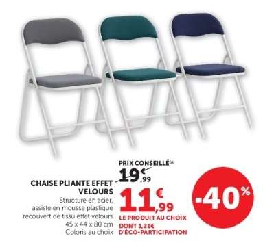 Chaise pliante effet velours
