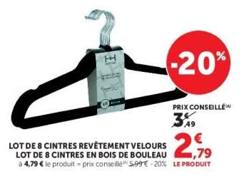 Lot de 8 cintres revêtement velours