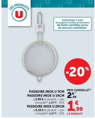 PASSOIRE INOX U 7CM / 14CM / 20CM