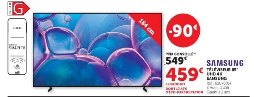 SAMSUNG TÉLÉVISEUR 65" UHD 4K