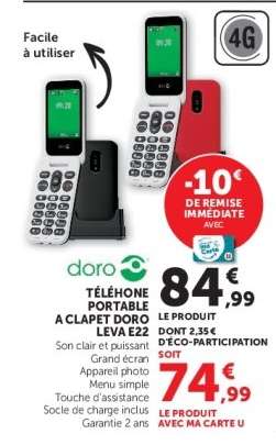TÉLÉPHONE PORTABLE À CLAPET DORO LEVA E22