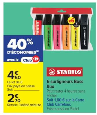6 surligneurs Boss fluo