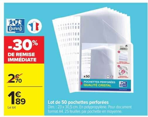 Lot de 50 pochettes perforées