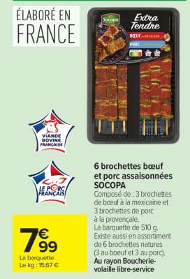6 brochettes bœuf et porc assaisonnées SOCOPA