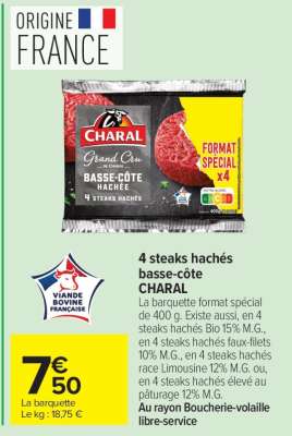 4 Steaks hachés basse côte CHARAL