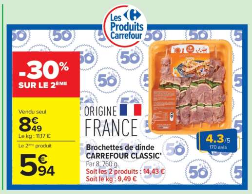 Brochettes de dinde CARREFOUR CLASSIC
