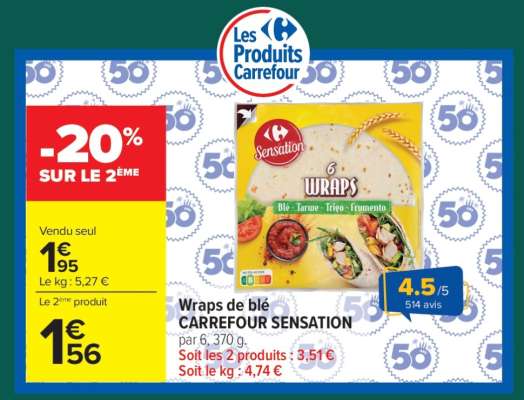 Wraps de blé CARREFOUR SENSATION