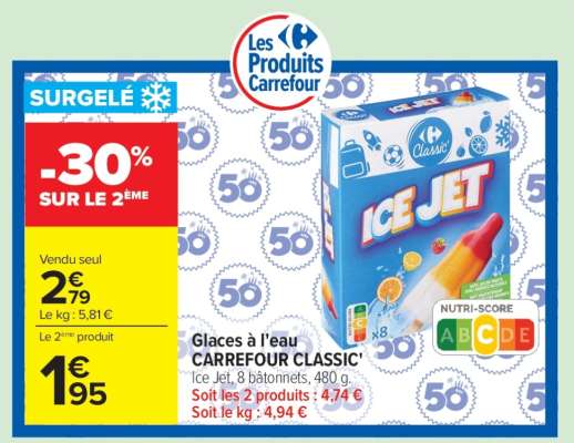 Glaces à l'eau CARREFOUR CLASSIC'