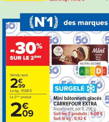 Mini bâtonnets glacés CARREFOUR EXTRA