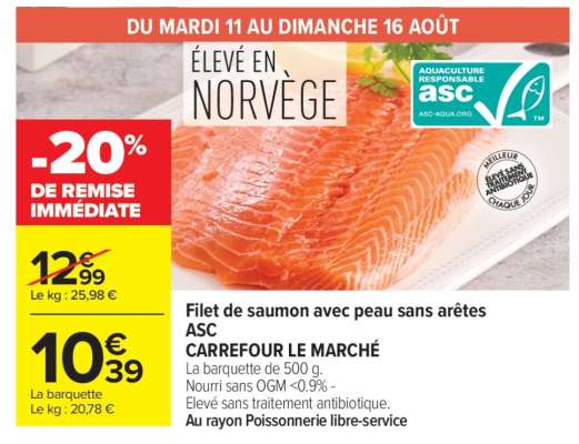Filet de saumon avec peau sans arêtes ASC