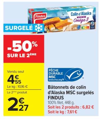 Bâtonnets de colin d'Alaska MSC surgelés FINDUS