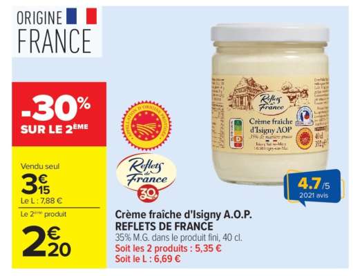 Crème fraîche d'Isigny A.O.P. REFLETS DE FRANCE